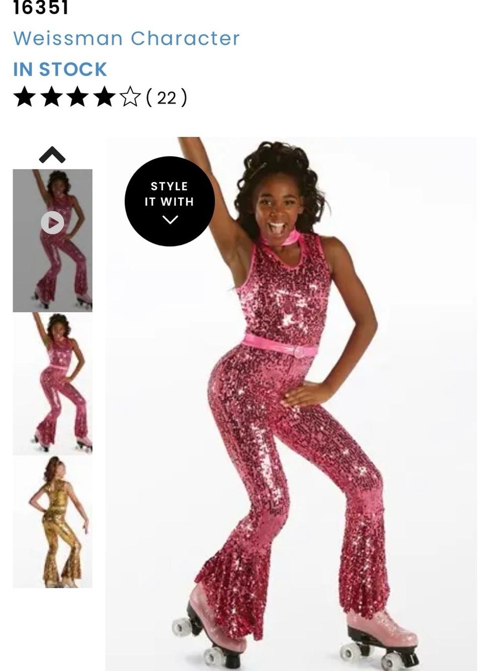 Weissman Skate Girls Pink Sequin Flared Bottom Jumpsuit LC (12-14)